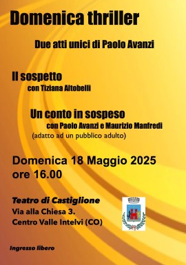 Domenica thriller. Due atti unici di Paolo Avanzi al Teatro di Castiglione (Como)