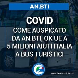 COVID: bus turistici (ANBTI), come auspicato da AN.BTI, OK UE a 5 MLN di aiuti a Bus turistici