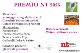 Premio NT, al cinema teatro Materdei di Napoli il 21 maggio alle 18 coi dolci di Raffaele Caldarelli e i vini irpini di Milena Pepe