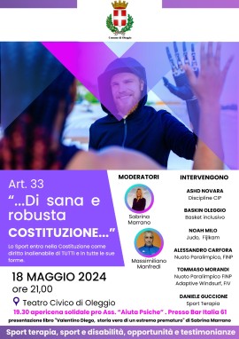 Un convegno su Sport Terapia, Sport e Disabilità, Sabato 18 Maggio ad Oleggio