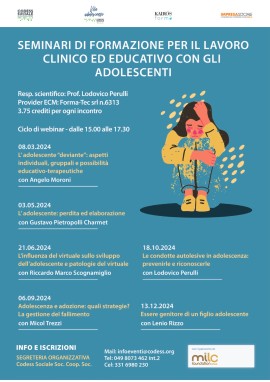 Codess Sociale organizza un ciclo di webinar sulla formazione per il lavoro clinico ed educativo con gli adolescenti 