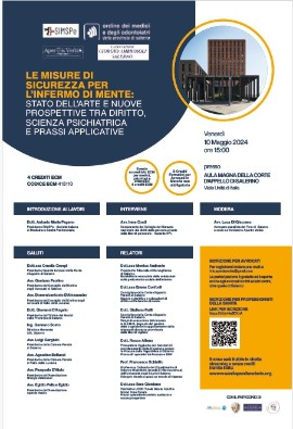 Salerno. Il 10 maggio 2024, ore 15:00, presso l'Aula Magna della Corte d'Appello di Salerno, si terrà il convegno “Le misure di sicurezza per l'infermo di mente: stato dell'arte e nuove prospettive tra diritto, scienza psichiatrica e prassi applicative”.