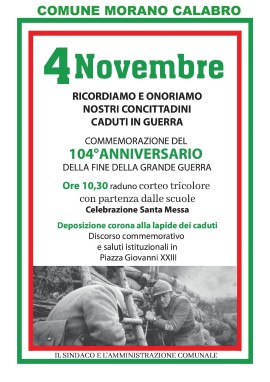 Morano celebra il 4 novembre, giorno dell’Unità Nazionale e festa delle Forze Armate 
