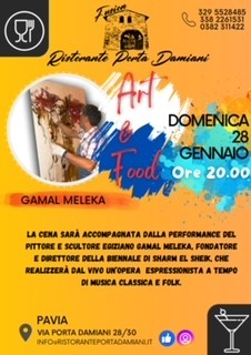 A Pavia, FOOD&ART: al Ristorante Porta Damiani musica classica e folk accompagna la performance dal vivo del pittore e scultore Gamal Meleka 