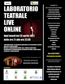 “ASCODEPT 2.0” ancora aperte le iscrizioni al Laboratorio gratuito teatrale live online
