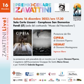 Zavattini live! CIPRIA di Giovanni Piperno e HEIMAT di Giovanni Montagnana a Fondi il 16 dicembre