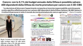 Cancro: con lo 0,1% del budget annuale della Difesa è possibile salvare ogni anno 400 dipendenti della Difesa da morte prematura per cancro