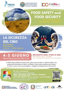 Bari ospita l’evento internazionale “La Sicurezza del Cibo – From Farm to Fork and Beyond... to Space”