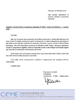 Avviso Rinvio Congresso QUANTUM IT 2020 