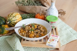 Ricetta Zuppa di zucca, funghi carboncelli e ceci con Granulare Vegetale Bio Bauer