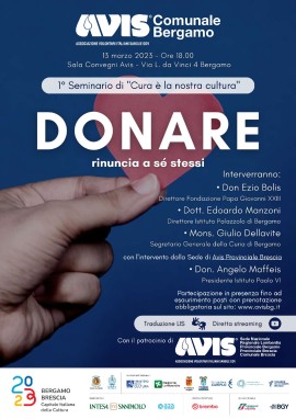 Avis Comunale Bergamo invita a riflettere sul tema del “Donare: rinuncia a sé stessi”