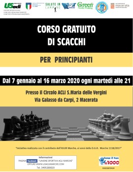 Martedì 7 gennaio prosegue il corso gratuito di scacchi per principianti a Macerata