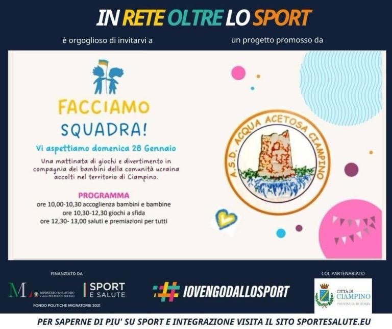 Ciampino. ASD ACQUA ACETOSA fa squadra per l'integrazione
