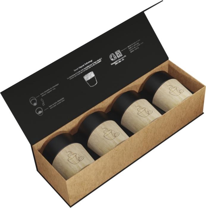 Idee Regalo Natale: Raffinato Set di 4 Tazze in Ceramica con Base Magnetica in Legno
