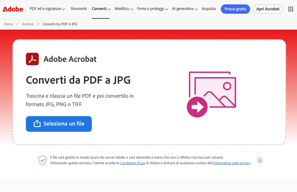 Strumento PDF in JPG di Adobe