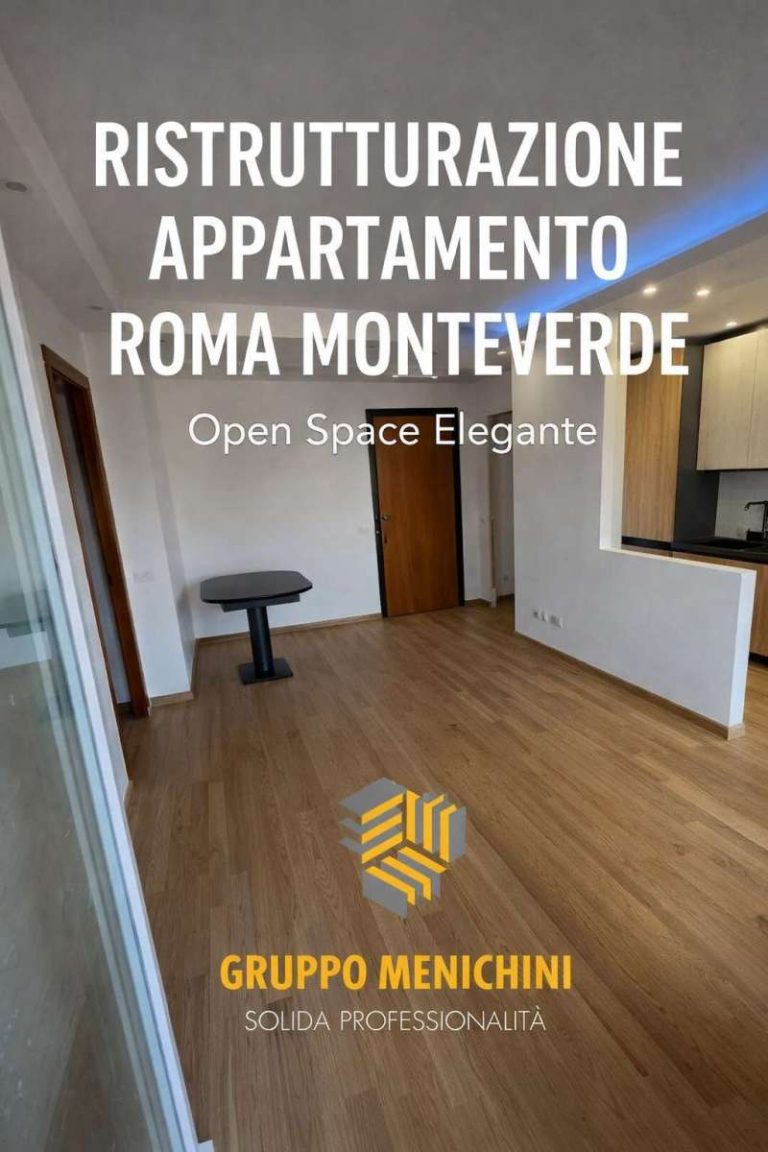Ristrutturazione appartamento a Roma Monteverde con open space elegante e pavimento in legno, progetto Gruppo Menichini